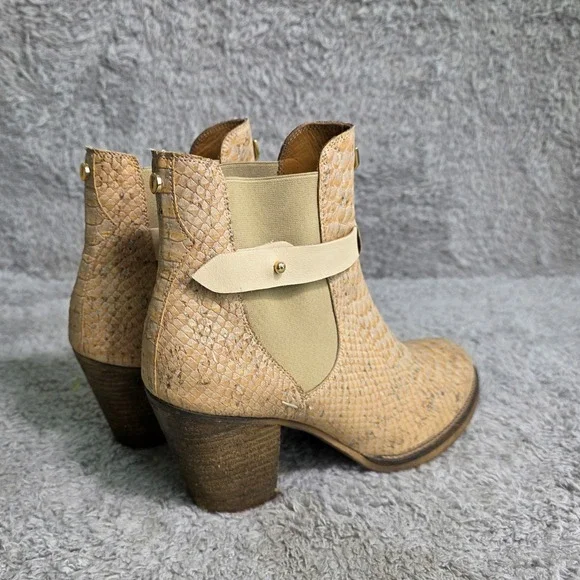 Rutz Walk in Cork Ankle Boots Tan Snakeskin Embossed Chelsea Womens 40 Excellent - Picture 6 of 8
